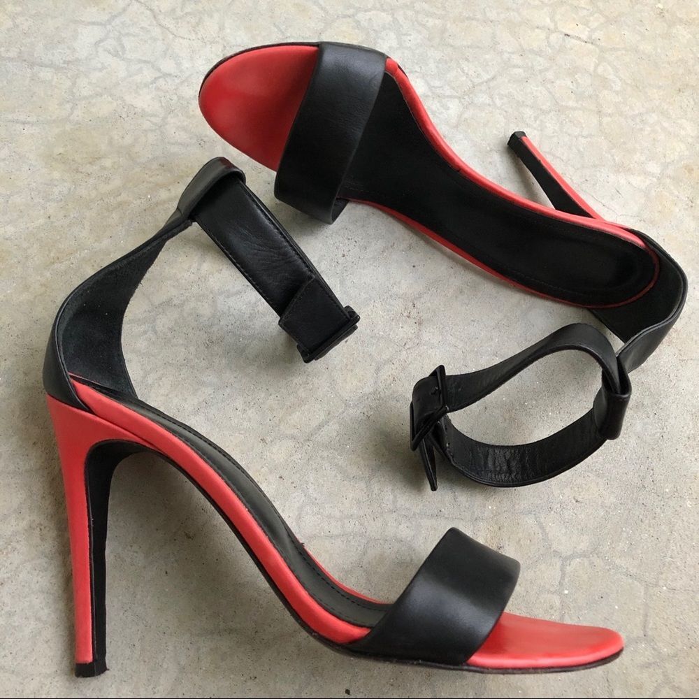Tibi Colorblocked Heels Sandals Black Red Leather Minimalist Chic Euro 37.5